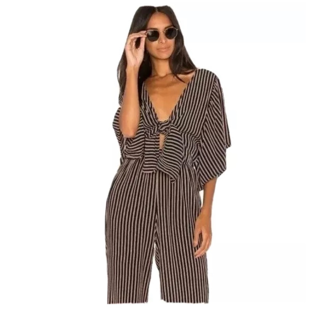 Faithful the Brand Tilos Navy/Red Striped Tie Front Jumpsuit